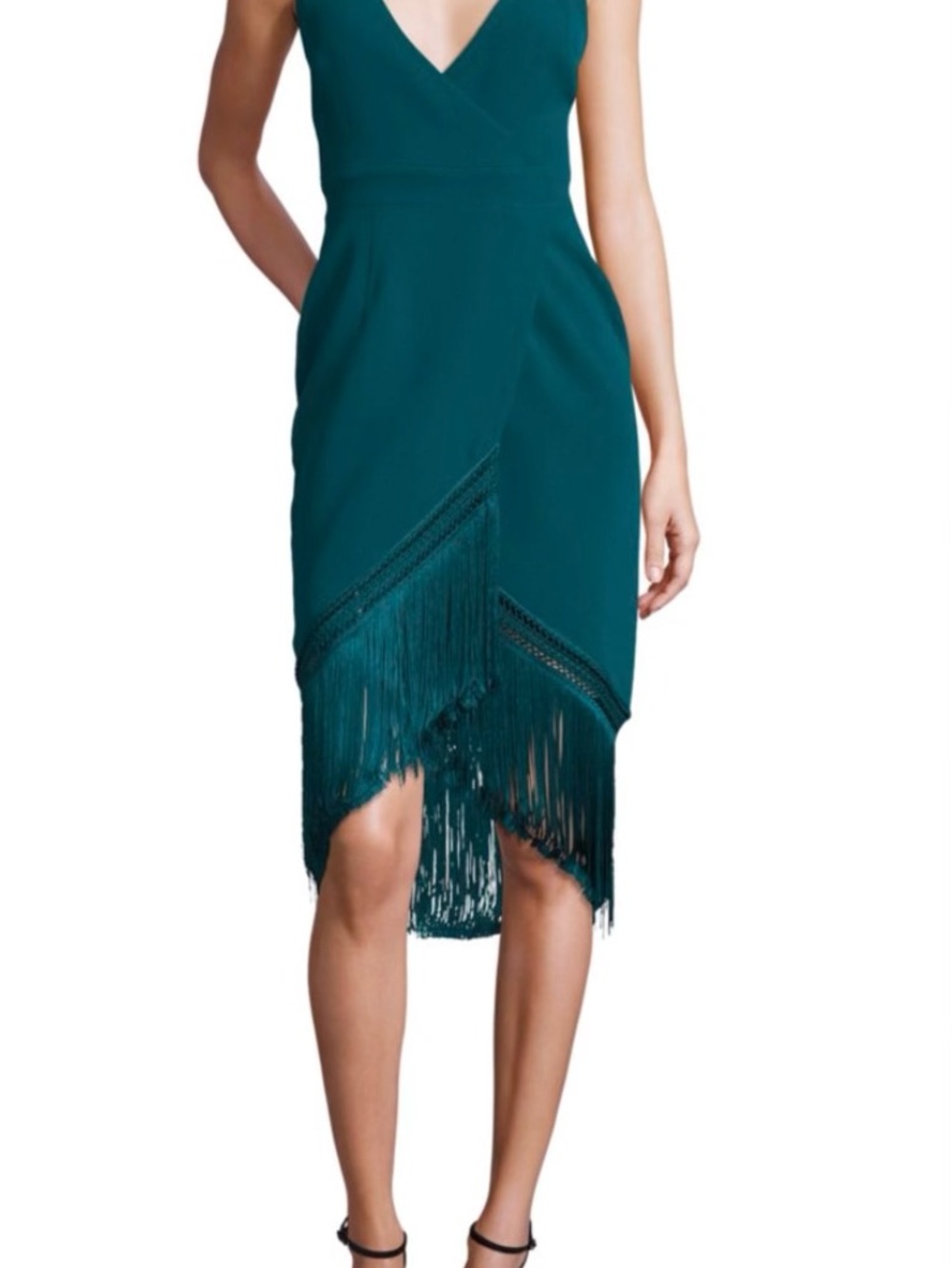 NICHOLAS The Label Fringe V-Neck Drape Dress Cocktail AUS/8 US/4